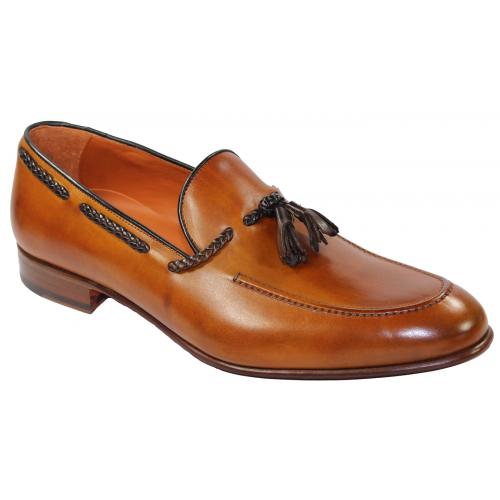 Emilio Franco 409 Cognac / Brown Genuine Calf Loafer Shoes With Tassel.